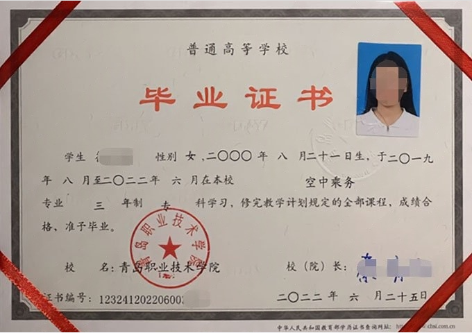海珠青岛职业技术学院毕业证样本图片